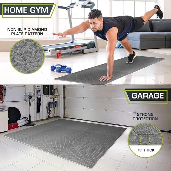 Interlocking EVA Foam Exercise Mat Tiles, 1/2" Thick, Gray, 12-Pack, 48 Sq Ft